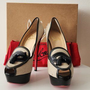 Christian Louboutin Alta Campus 150 | Canvas, Leather | Cream, Black | IT 37.5